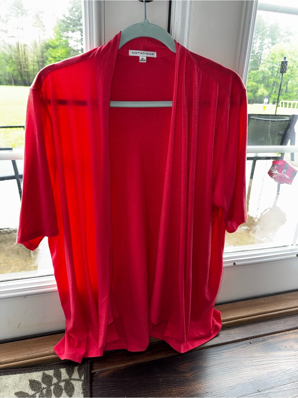 Notations Short Sleeve Open-Front Cardigan - Red